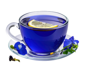 Close-up of clear tea cup with fresh mint leaves on dark surface