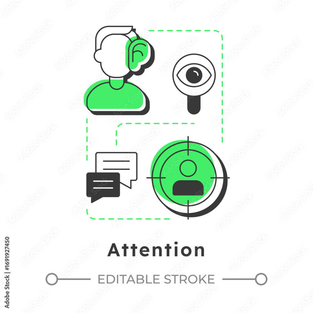 Poster attention modern linear concept icon. social interaction, messaging. active listening. online chatti