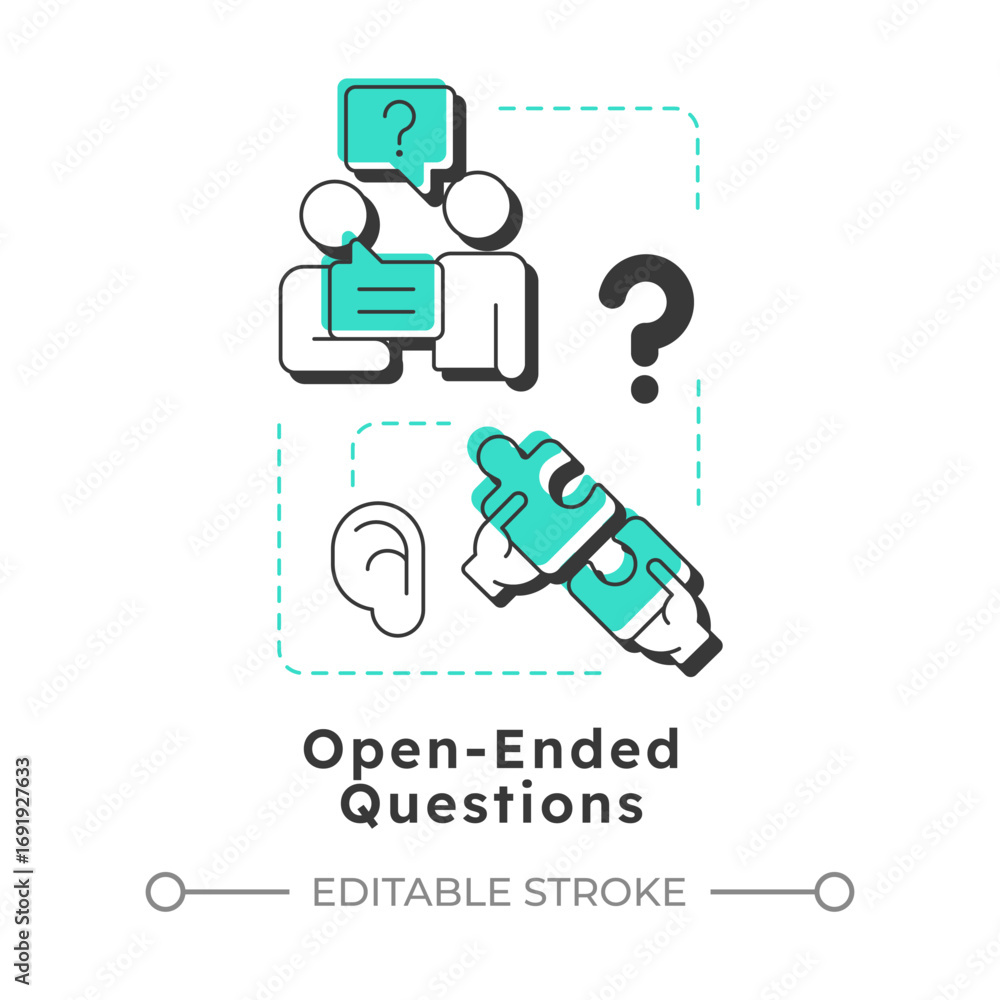 Aufkleber open-ended questions modern linear concept icon. conversation, dialogue. social communication. puzzl