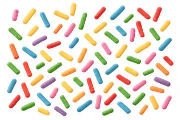 Colorful sprinkles cascading, creating vibrant confectionery texture with festive, whimsical sugary detail