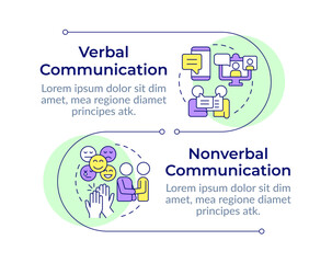 Communication types infographic vertical sequence. Social interaction, networking. Visualization infochart with 2 steps. Circles workflow. Montserrat SemiBold, Lato Regular fonts used © bsd studio