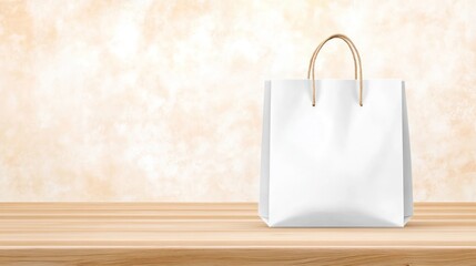 Blank white paper shopping bag on wooden table