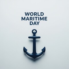 A minimalist design featuring a dark blue anchor and "WORLD MARITIME DAY" text, a simple visual for World Maritime Day and global maritime commerce concepts