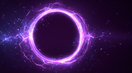 Obraz premium Vibrant purple energy circle with electric sparks against a dark background, ideal for digital art