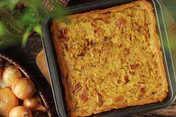 Zwiebelkuchen, a pie with onion and bacon, traditional German dish