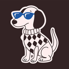 Trendy Cartoon Dog in Sweater and Sunglasses