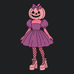 Pumpkin Head Girl in Cute Halloween Costume