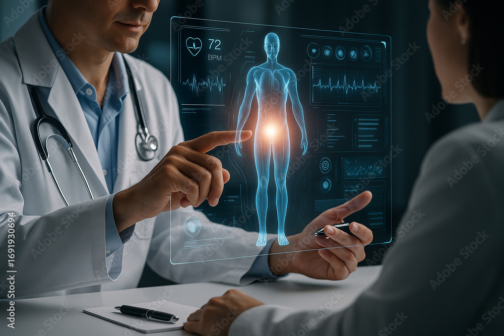 Aufkleber ai generated image of a doctor using virtual screen to analyze a human body hologram with medical da