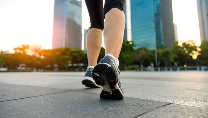 Woman Walking Cityscape Sunset