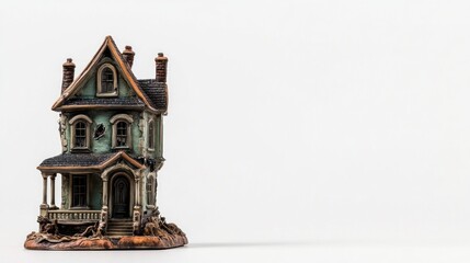 Miniature haunted house model on a white background studio shot