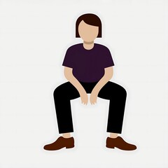 Illustration of a person seated with their knees apart, captured in a flat, graphic style. The person has short, dark hair and is wearing casual clothes