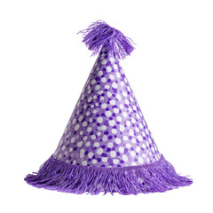 purple party hat with white polka dots on transparent background