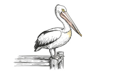 Fototapeta premium Australian Pelican Bird Detailed Drawing.