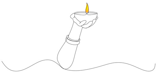 Obraz premium continuous line of hand carrying diwali festival lamps for diwali day