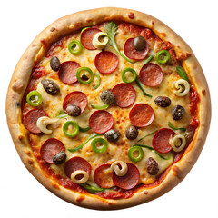 Pepperoni and jalapeno pizza with extra cheese and toppings