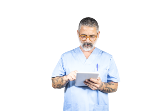 Doctor using digital tablet with transparent background - Powered by Adobe