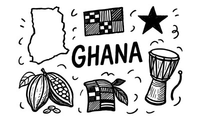Hand drawn ghanaian cultural elements with african patterns and symbols