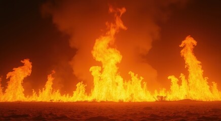 Flames are rising from the ground in a field