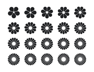 Flower petal shape icons set. Infographic circle diagram. Pie simple chart. Flower leaves geometric graphic element. Round wheel chart. Flat vector illustration isolated on white background.