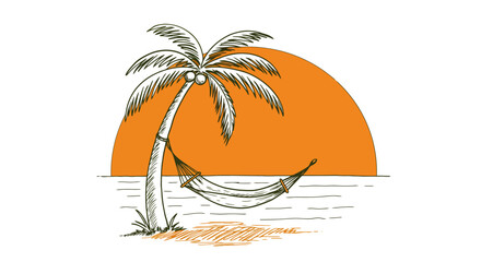Palm tree hammock ocean sunset beach relaxation.