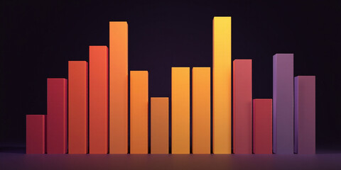 Vibrant 3D bar chart with gradient colors on dark background - AI generated