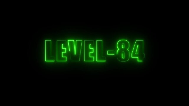 Neon Green Level 84 Text Animation Glowing Effect Futuristic Digital Display Game Progress