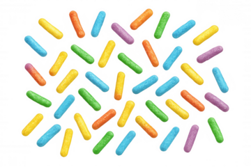 Rainbow sprinkles falling against a transparent background, creating a vibrant and festive look, perfect for adding a touch of fun to baked goods