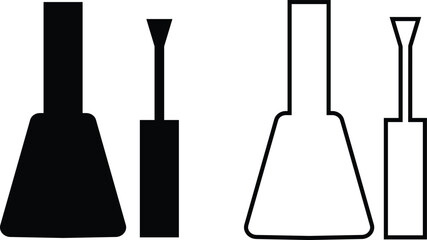 Obraz premium Nail polish bottle and brush icon set, black line and solid silhouette style, beauty cosmetics container group, manicure equipment collection, flat minimal vector illustration design