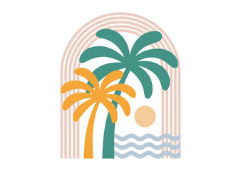 Boho Retro Summer Beach Vector Illustration