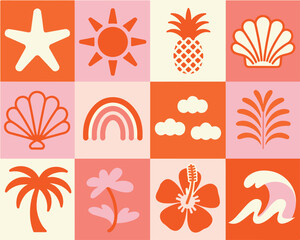 Boho Retro Summer Beach Vector Illustration