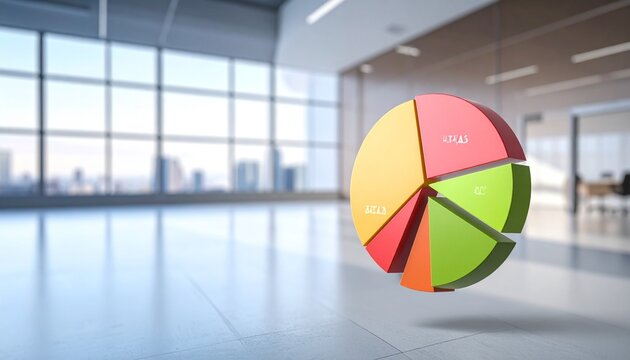 3D Pie Charts in Modern Office Environment - Powered by Adobe