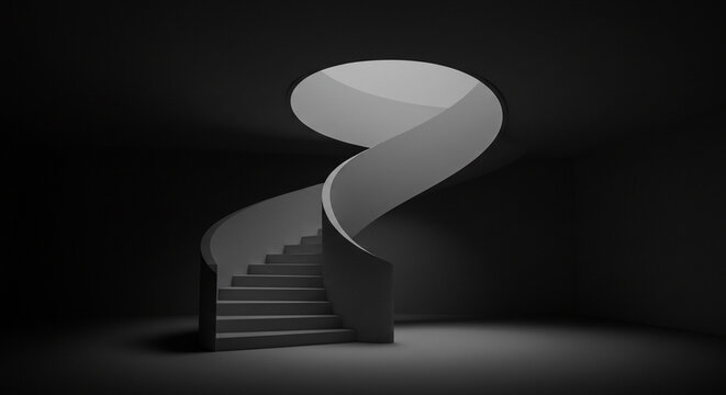 Captivating modern spiral staircase ascends into a bright opening, architectural wonder