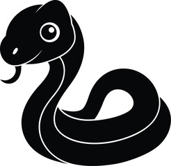 Fototapeta premium Black Silhouette of a Cute Cartoon Snake with Tongue Out on White Background serpent reptile EPS vector file download 
