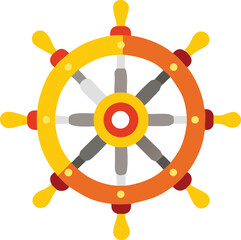 Obraz premium Colorful Cartoon Ship's Wheel with Yellow Orange and Red Tones ship wheel steering wheel EPS vector file download 