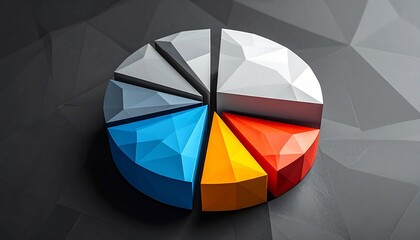 Low-Poly 3D Pie Chart with Geometric Facets on Dark Background