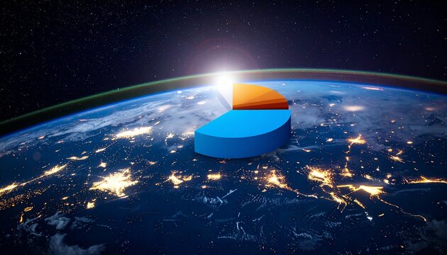 3D Pie Chart Floating Over Earth - Powered by Adobe