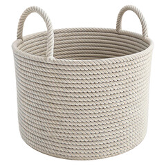 Obraz premium A round woven storage basket with two handles made of natural fibers isolated on transparent background