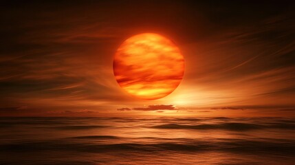 Dramatic fiery sunset over the sea