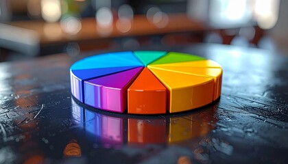 Colorful 3D Pie Chart on Glossy Surface
