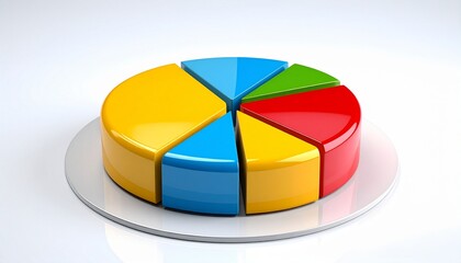 Bold 3D Pie Chart with Primary Colors on White Background