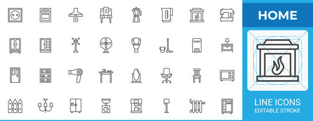 Home interior outline icon pack