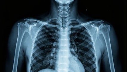 Anterior posterior chest x ray showing lungs ribs and spine