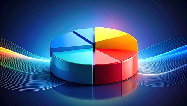 Futuristic Blue 3D Pie Chart with Digital Tech Background
