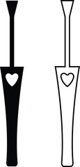 Nail polish brush icon set in black flat silhouette and line outline style, beauty cosmetic applicator group collection for manicure and pedicure, minimal vector illustration design
