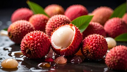 Exotic Lychee Fruit Still Life with Sparkling Reflections and Natural Texture