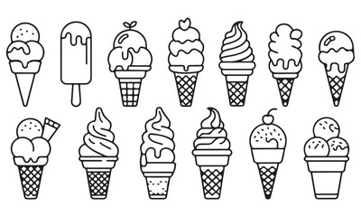 Black and white ice cream cones vector illustration, decorative design
