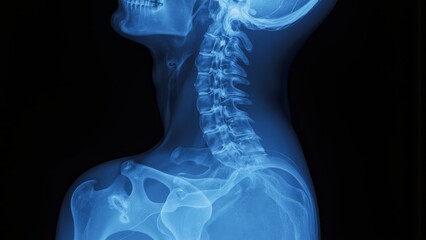 Side view x ray of human cervical spine and neck bones