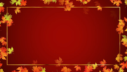 colorful autumn border frame with maple leaves on dark red , leaf thanksgiving and Halloween copy space social media background	
