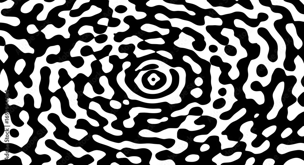 Poster Abstract black and white wave squiggle doodle fingerprint style maze pattern background banner. Black and white abstract textured background. Fingerprint Pattern background