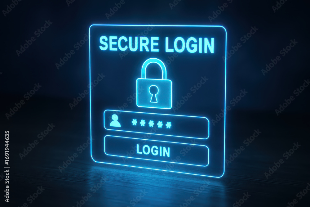 Aufkleber secure login interface with glowing lock icon represents digital payment and online transaction secu